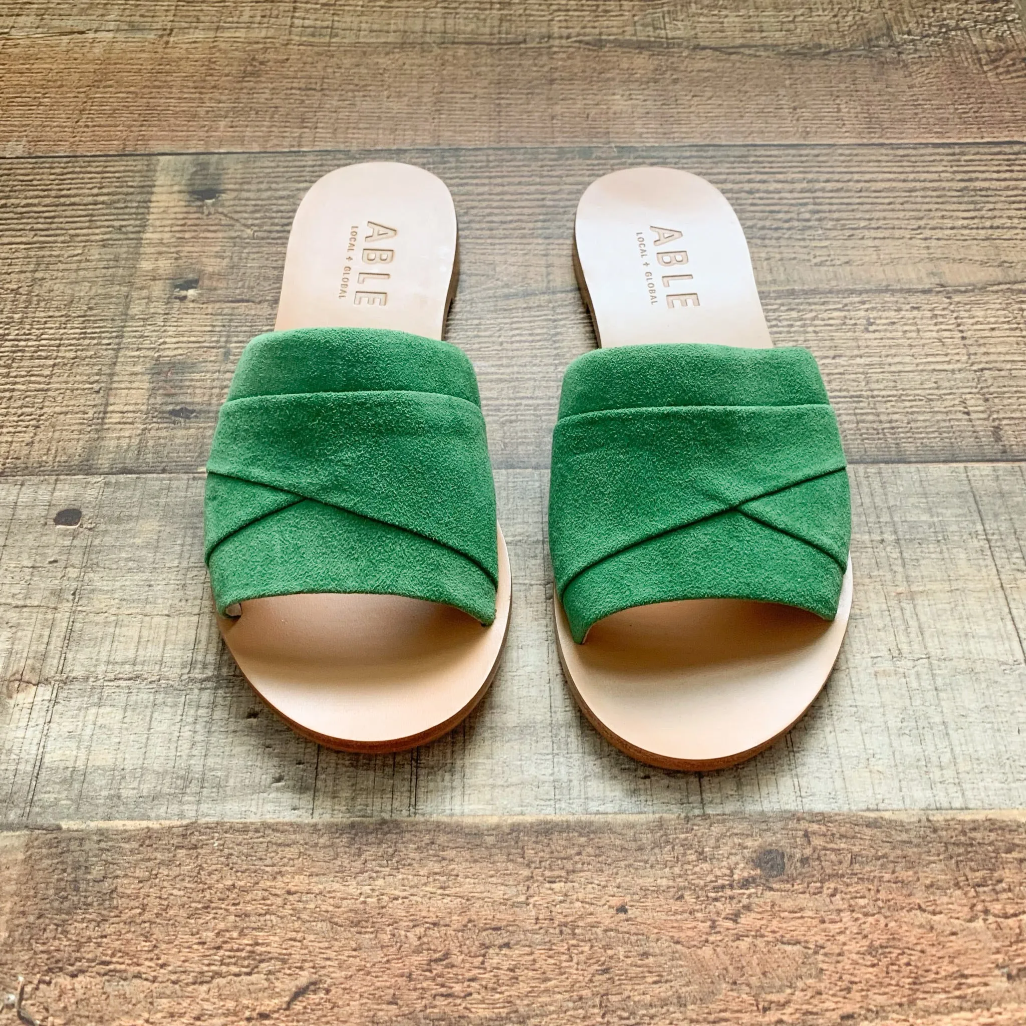 ABLE Green Suede Slip On Sandals NWOT- Size 6