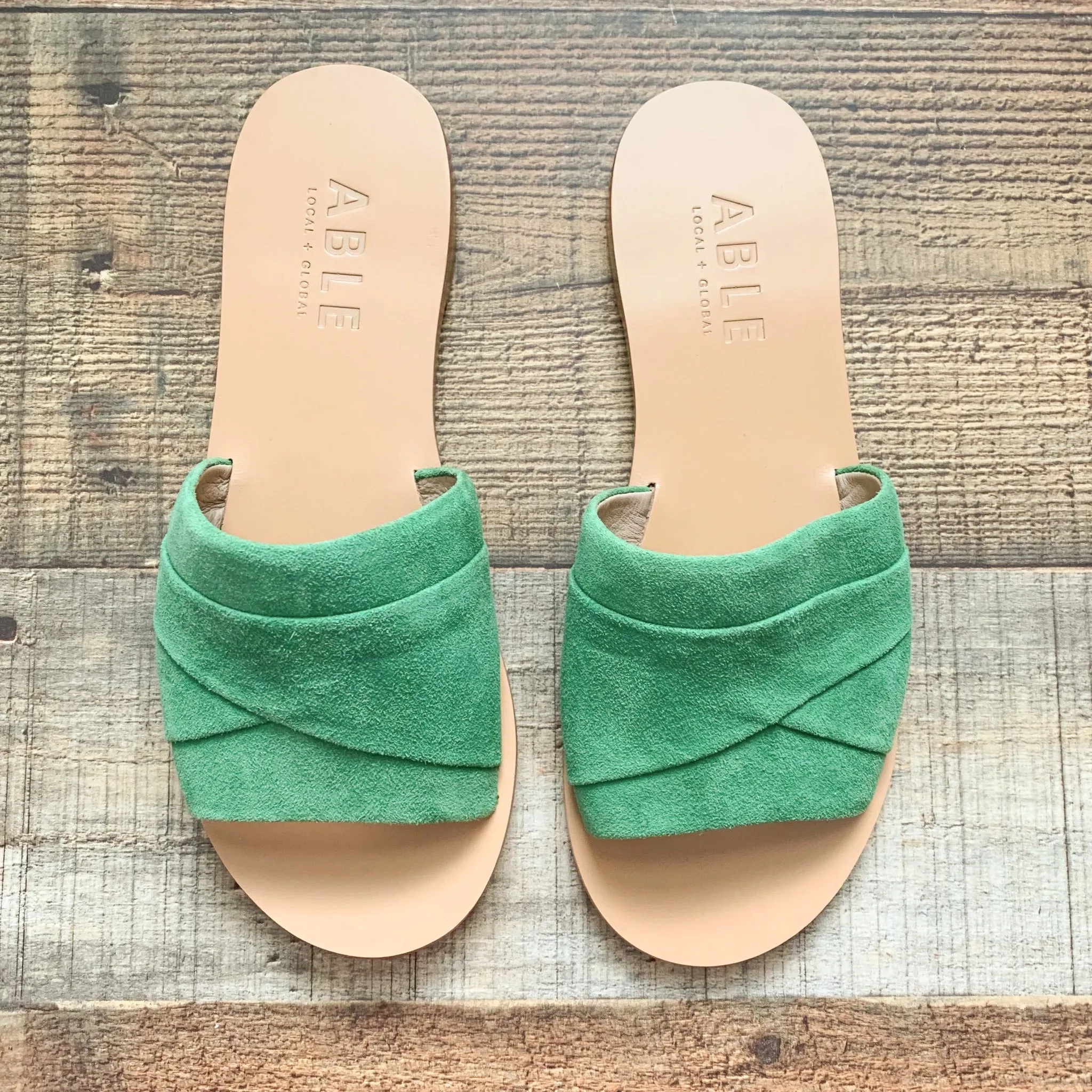 ABLE Green Suede Slip On Sandals NWOT- Size 6