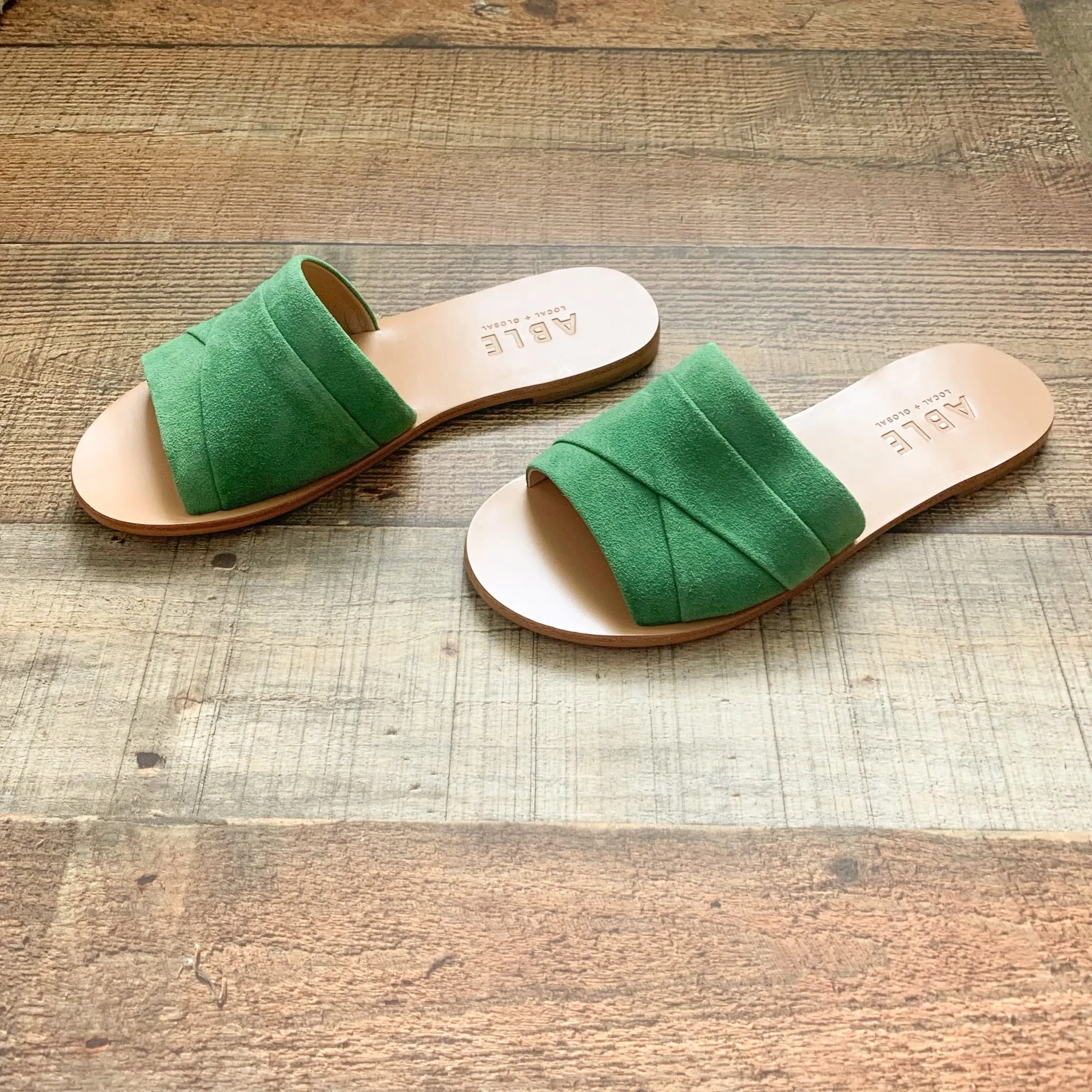 ABLE Green Suede Slip On Sandals NWOT- Size 6