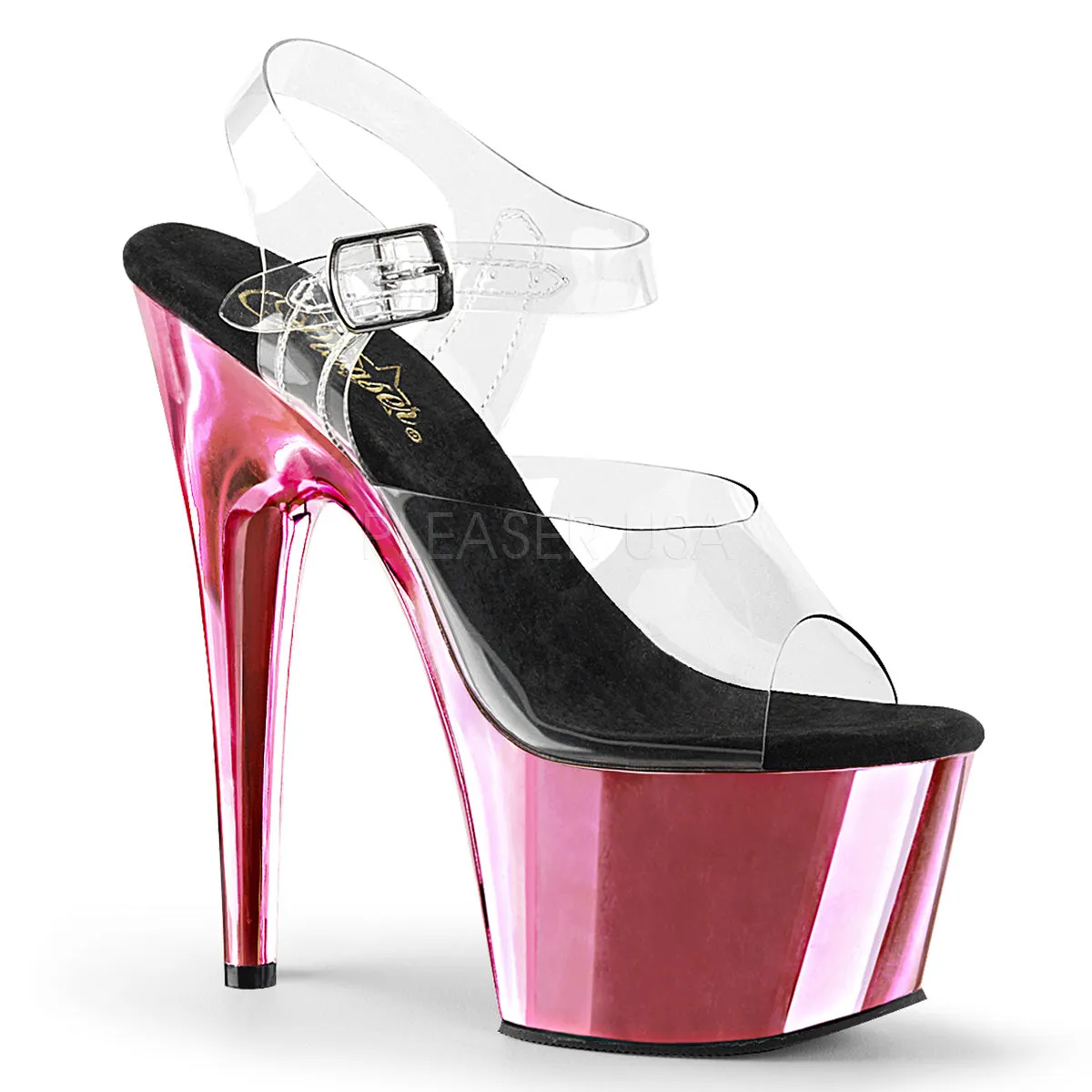 Adore-708 Baby Pink Chrome, 7" Heels