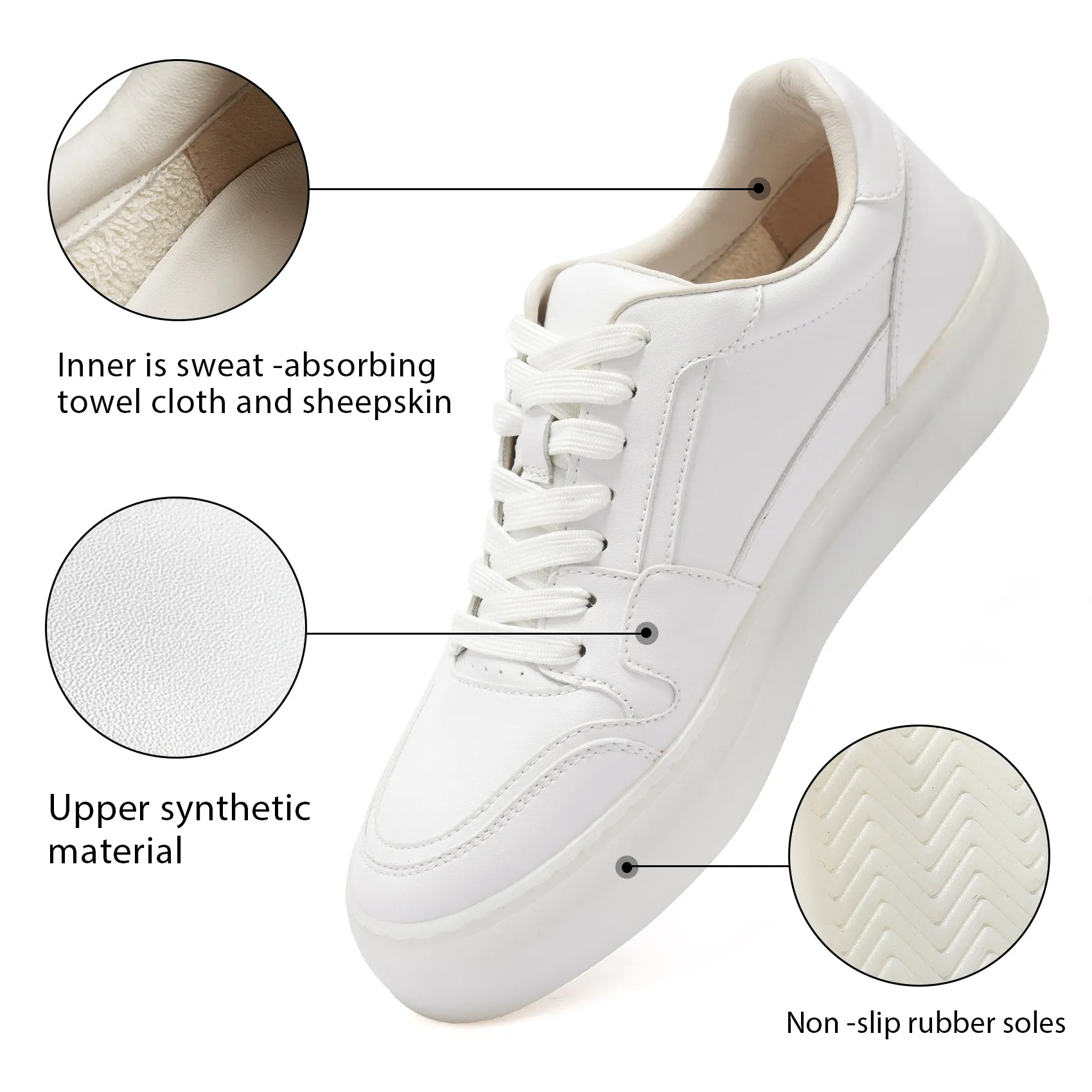 AiciBerllucci ZOY3 Women's Casual Sneakers, White Leather Sneakers, Platform Sneakers for Women, Comfortable Sneakers, White Fashion Sneakers for Women