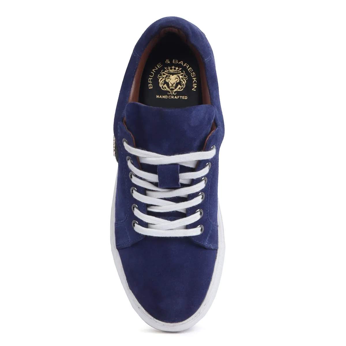 Blue Suede Leather Low Top Sneaker with White Sole