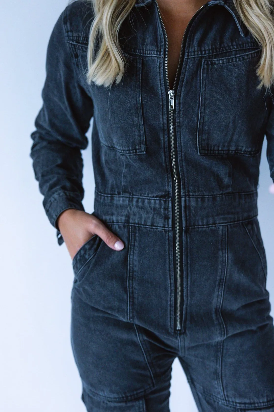 Charcoal Utility Denim Jumpsuit