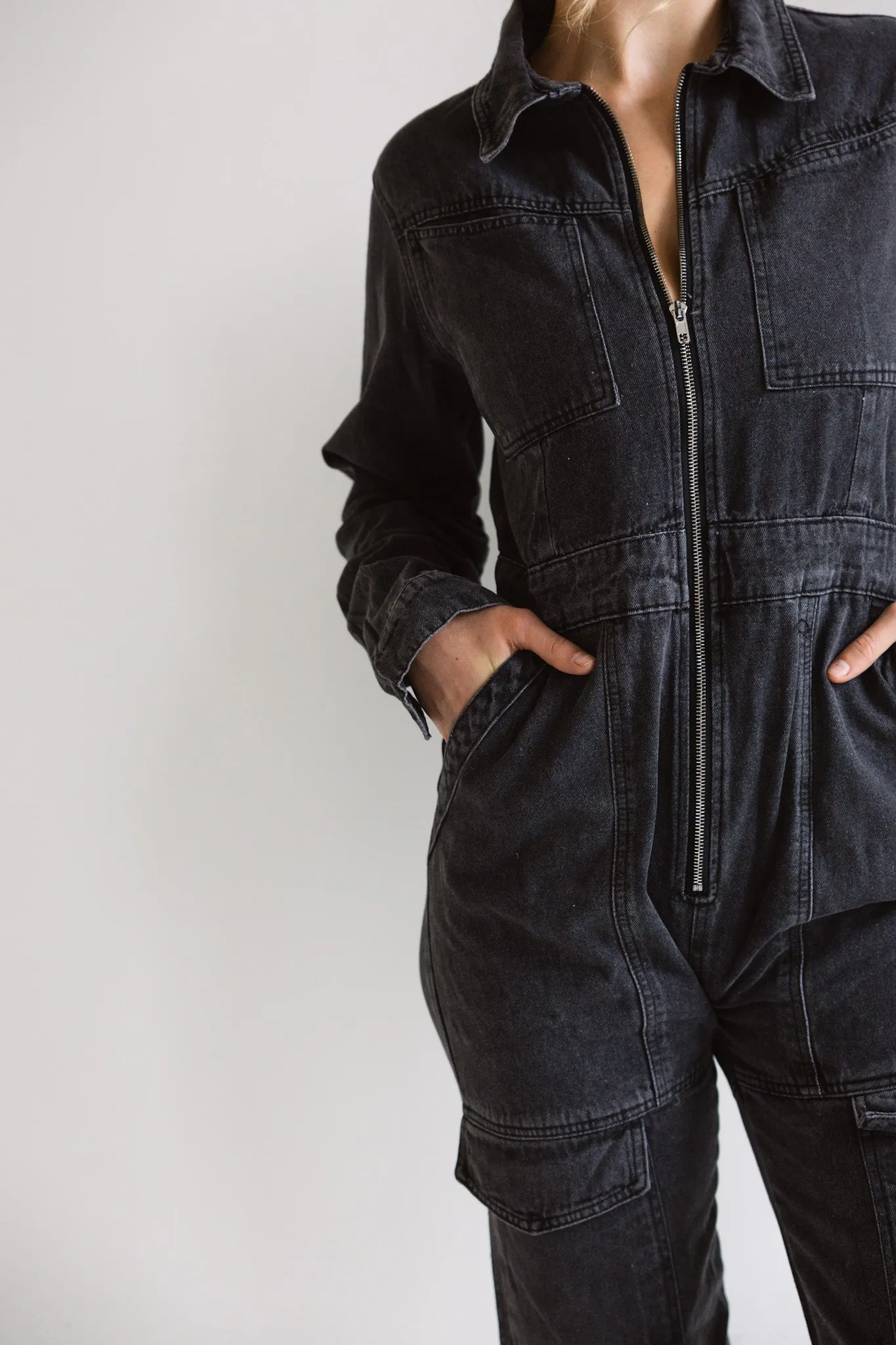 Charcoal Utility Denim Jumpsuit