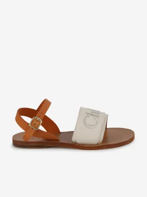 Chloé Girls Leather Logo Sandals in Ivory