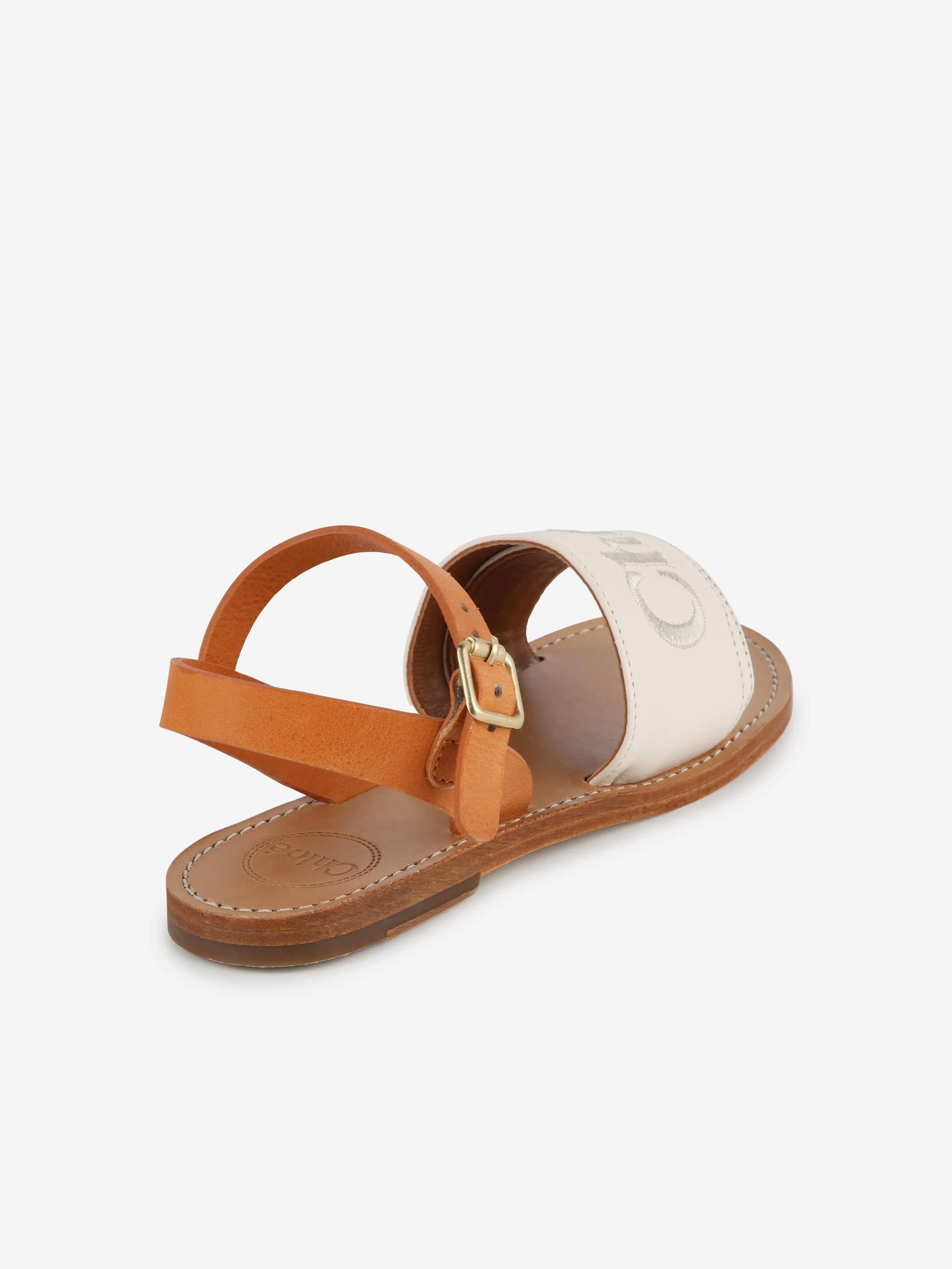 Chloé Girls Leather Logo Sandals in Ivory