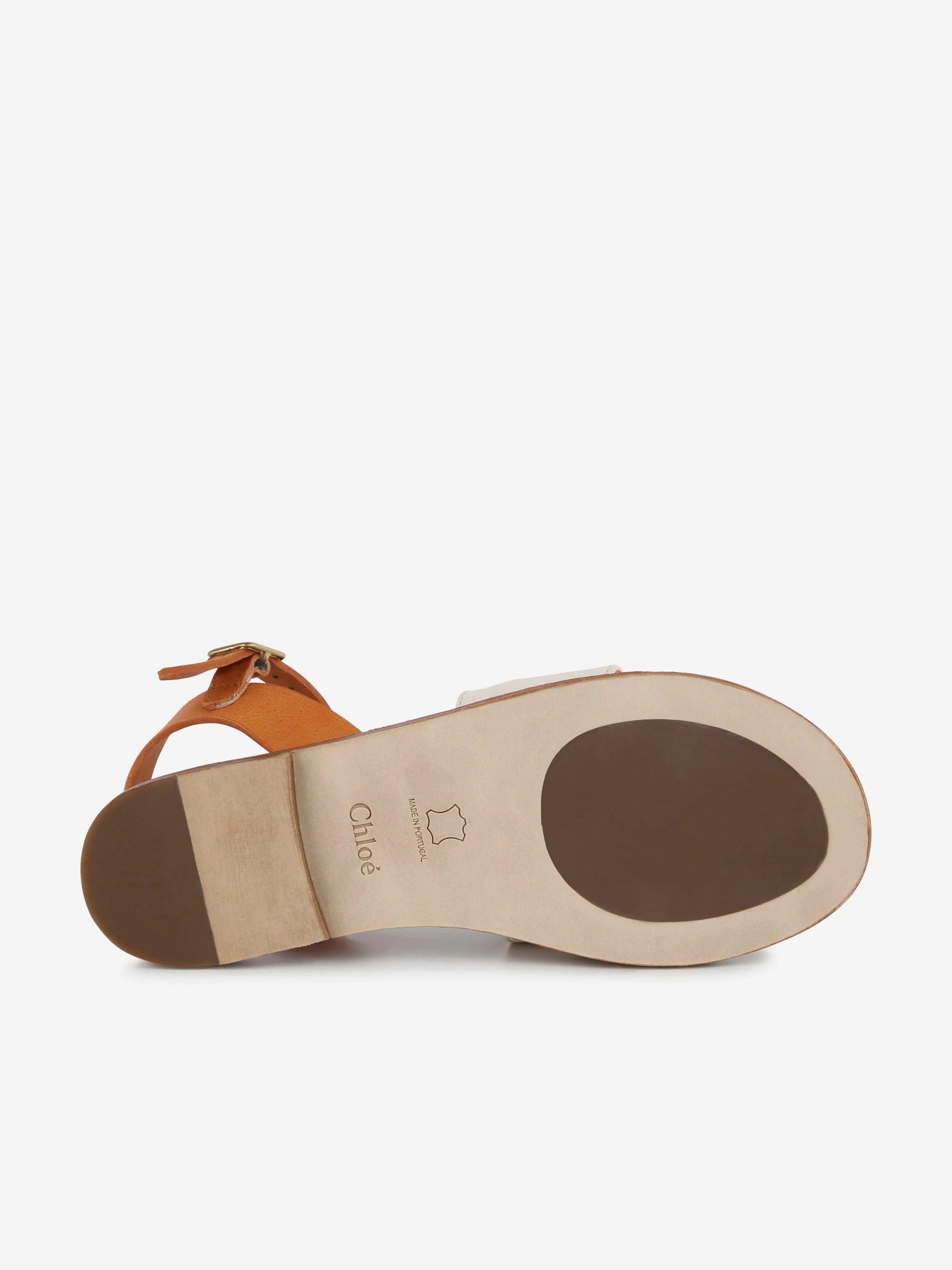 Chloé Girls Leather Logo Sandals in Ivory