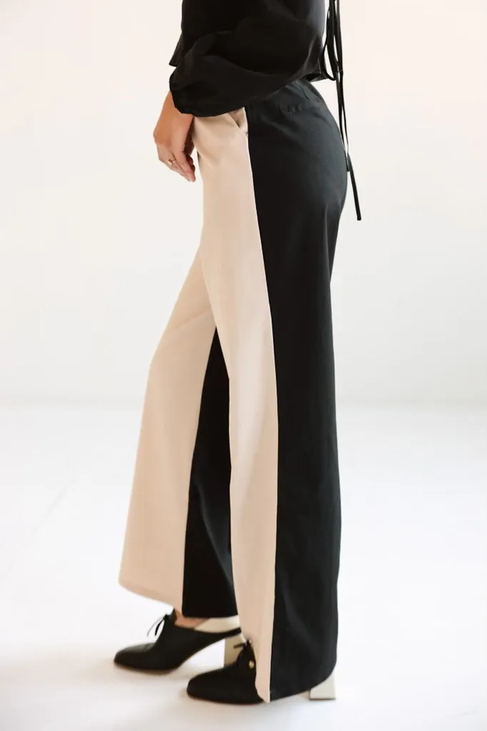 Contrast Stripe Wide-Leg Trousers