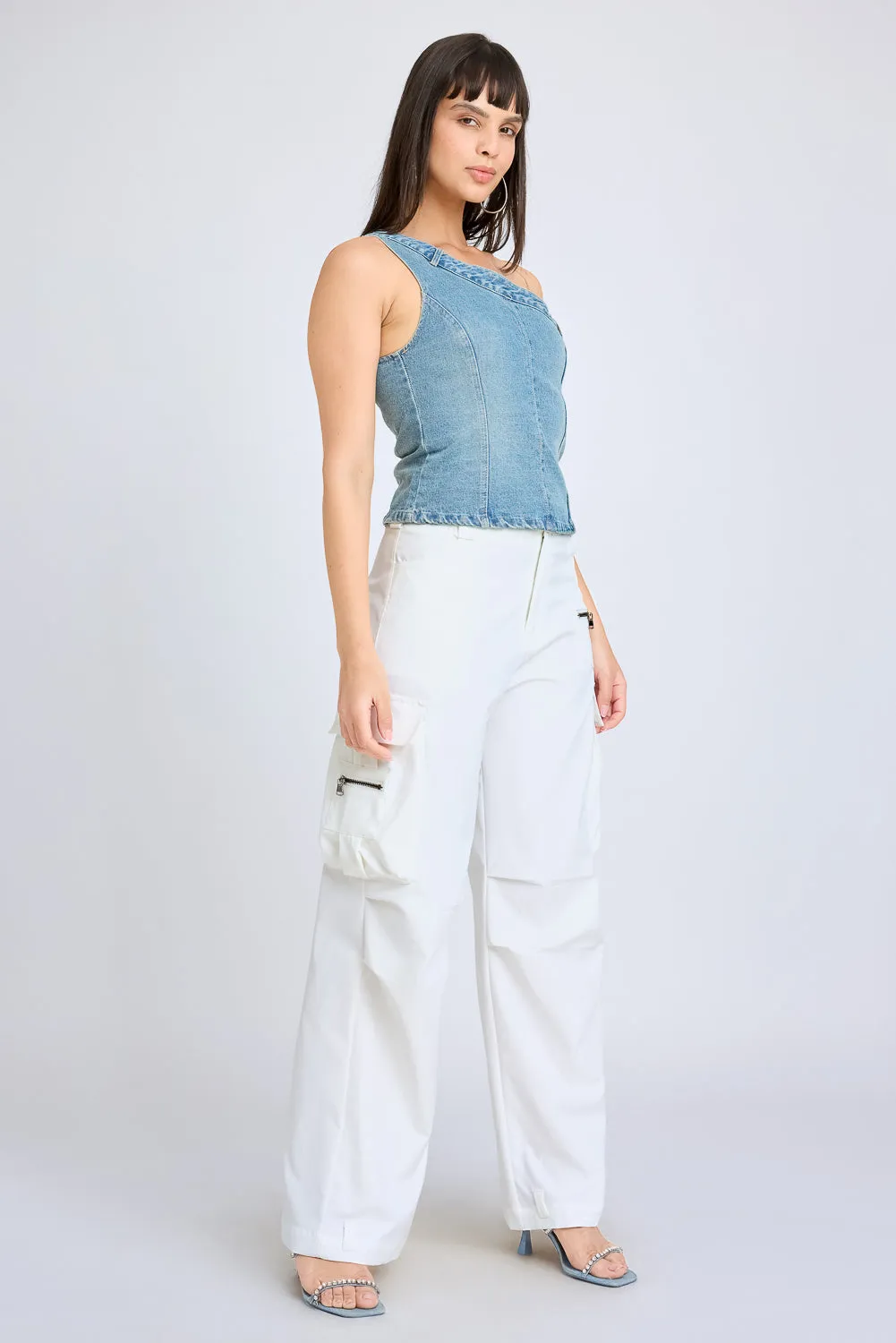 Denim One-Shoulder Top