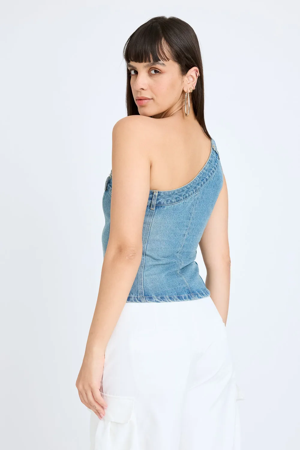 Denim One-Shoulder Top