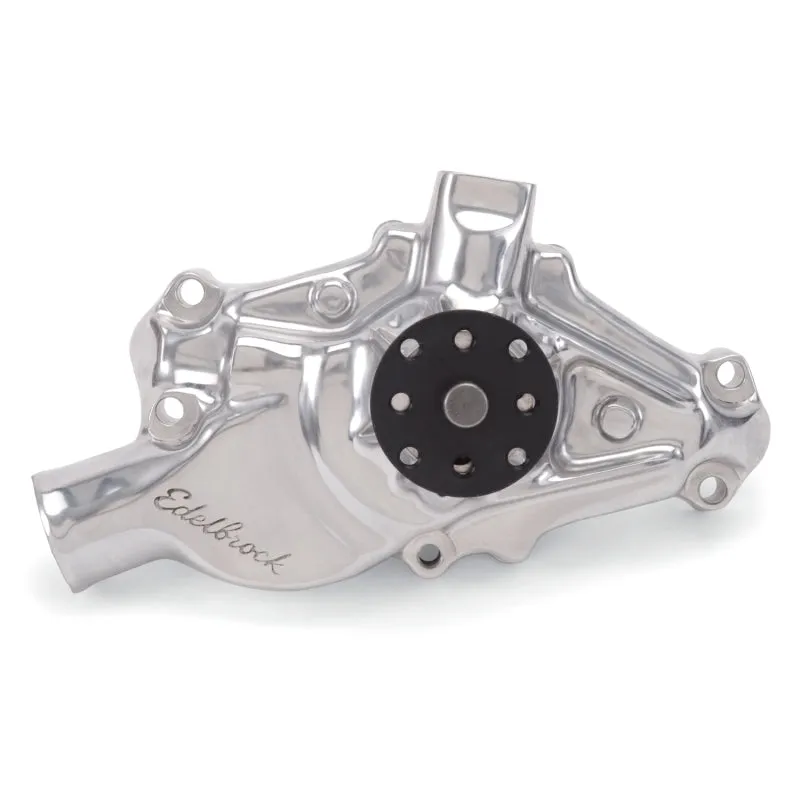 Edelbrock Victor Aluminum Water Pump - SB Chevy - Standard Rotation - Polished - Short-Style Pump - 5/8" Pilot Shaft