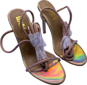 EGO Beige Holographic Open Toe Heels UK 4