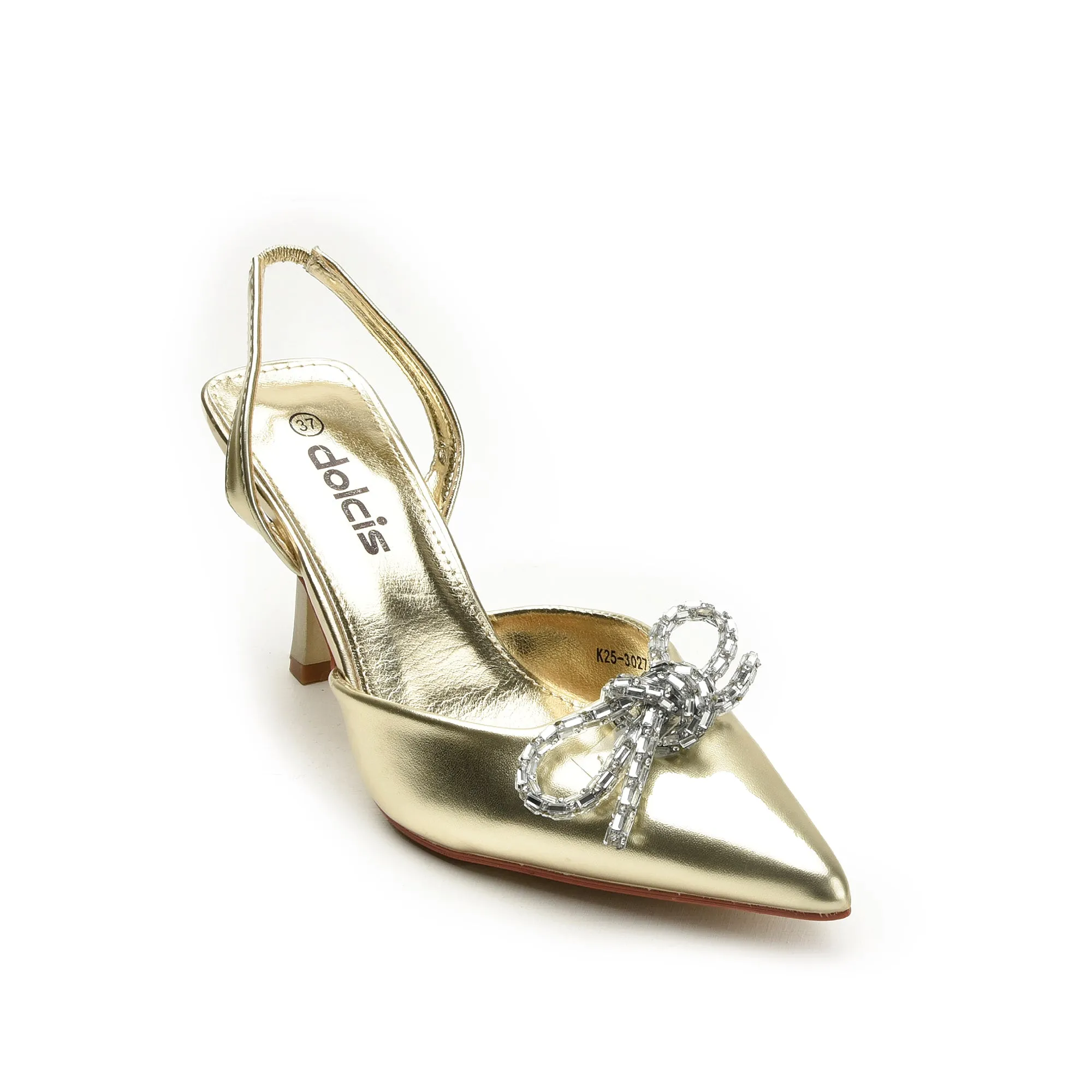 Elegant Gold Slingback Stilettos with Rhinestone Detail | 444N-X