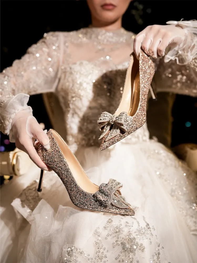 Elegant High Heels with Diamonds Wedding Shoes