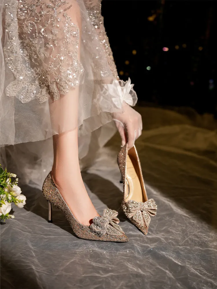 Elegant High Heels with Diamonds Wedding Shoes