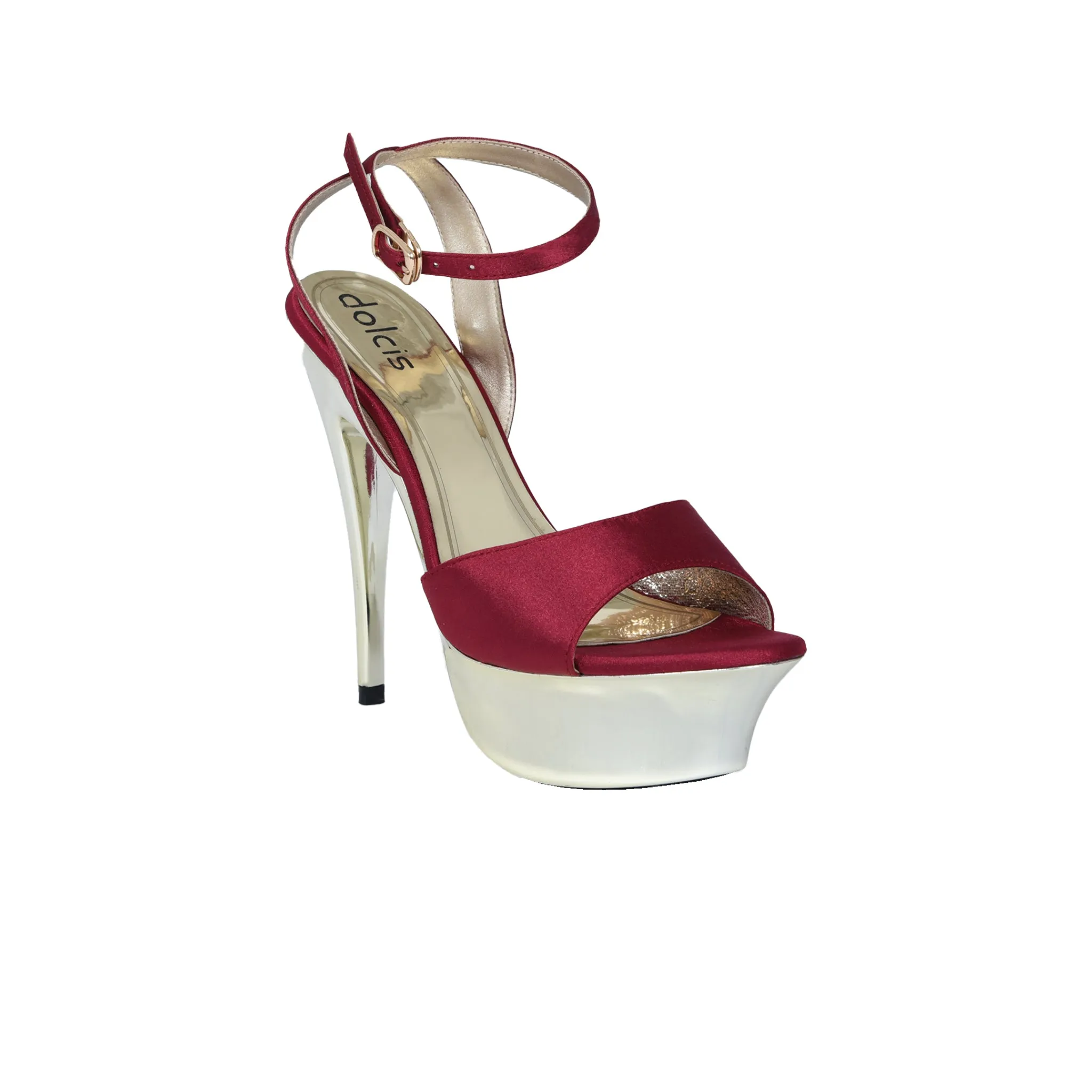 Elegant Red Platform Heels with Ankle Strap | 244D-M