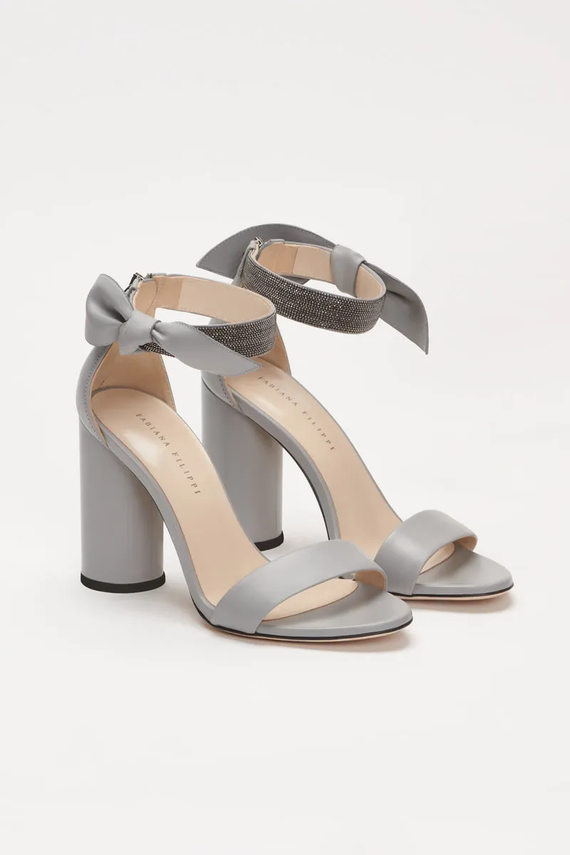 Ester Heeled Leather Sandals in Rock Grey