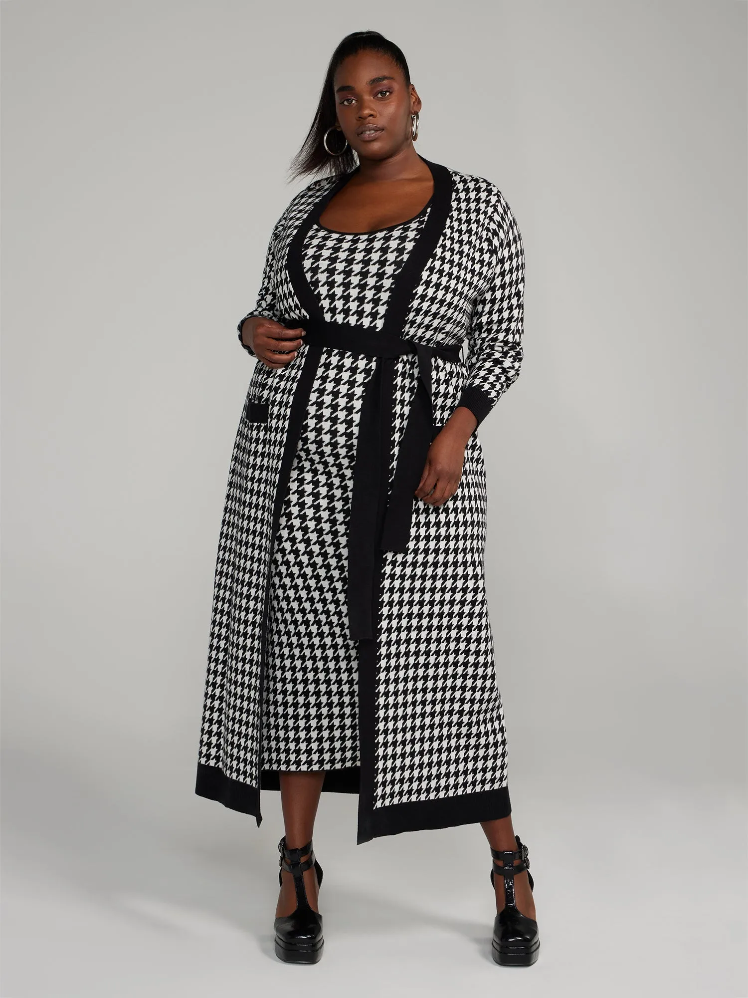 Fashion To Figure - Houndstooth Bodycon Sweater Dress