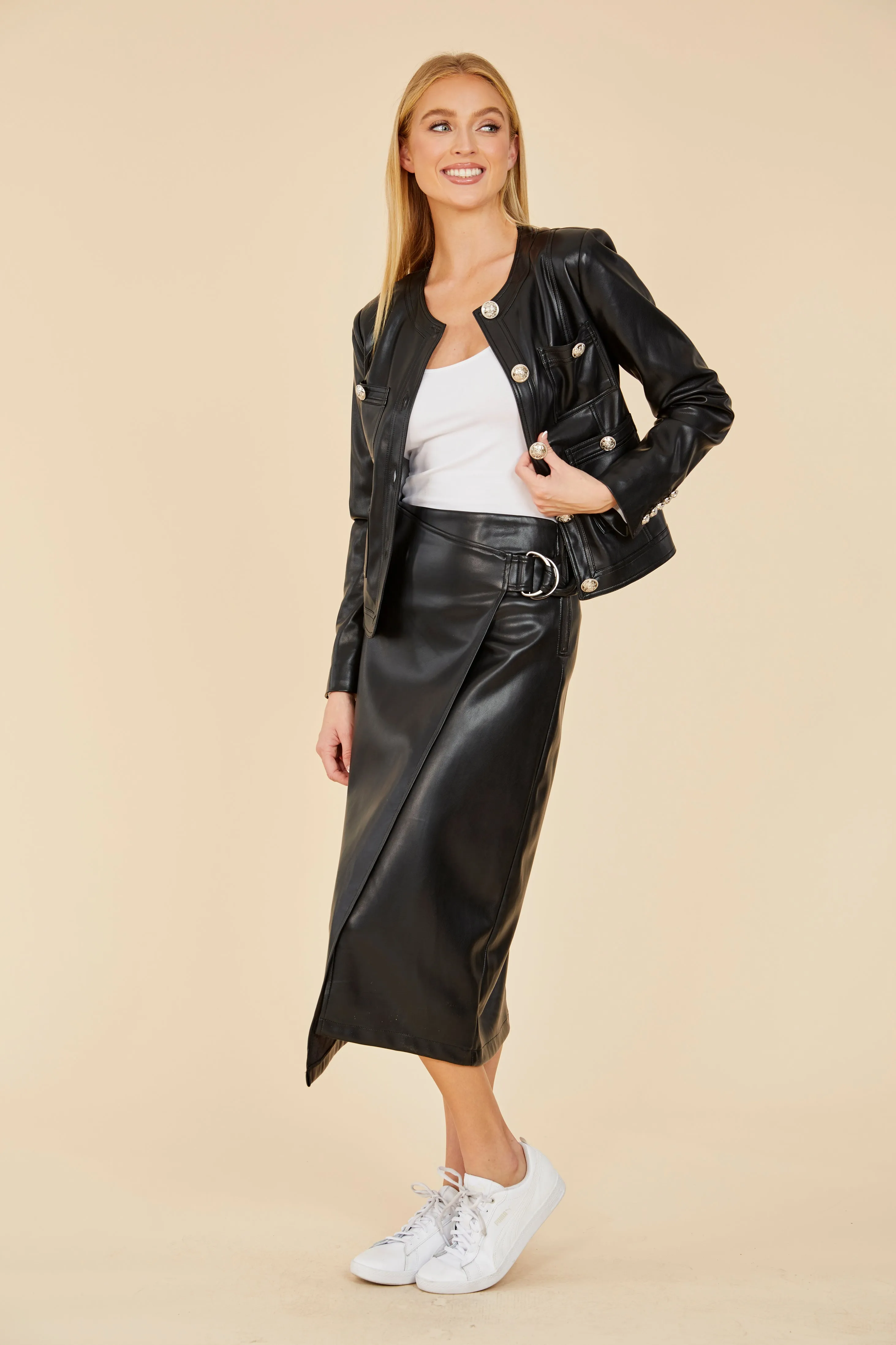 Faux Leather Wrap Skirt