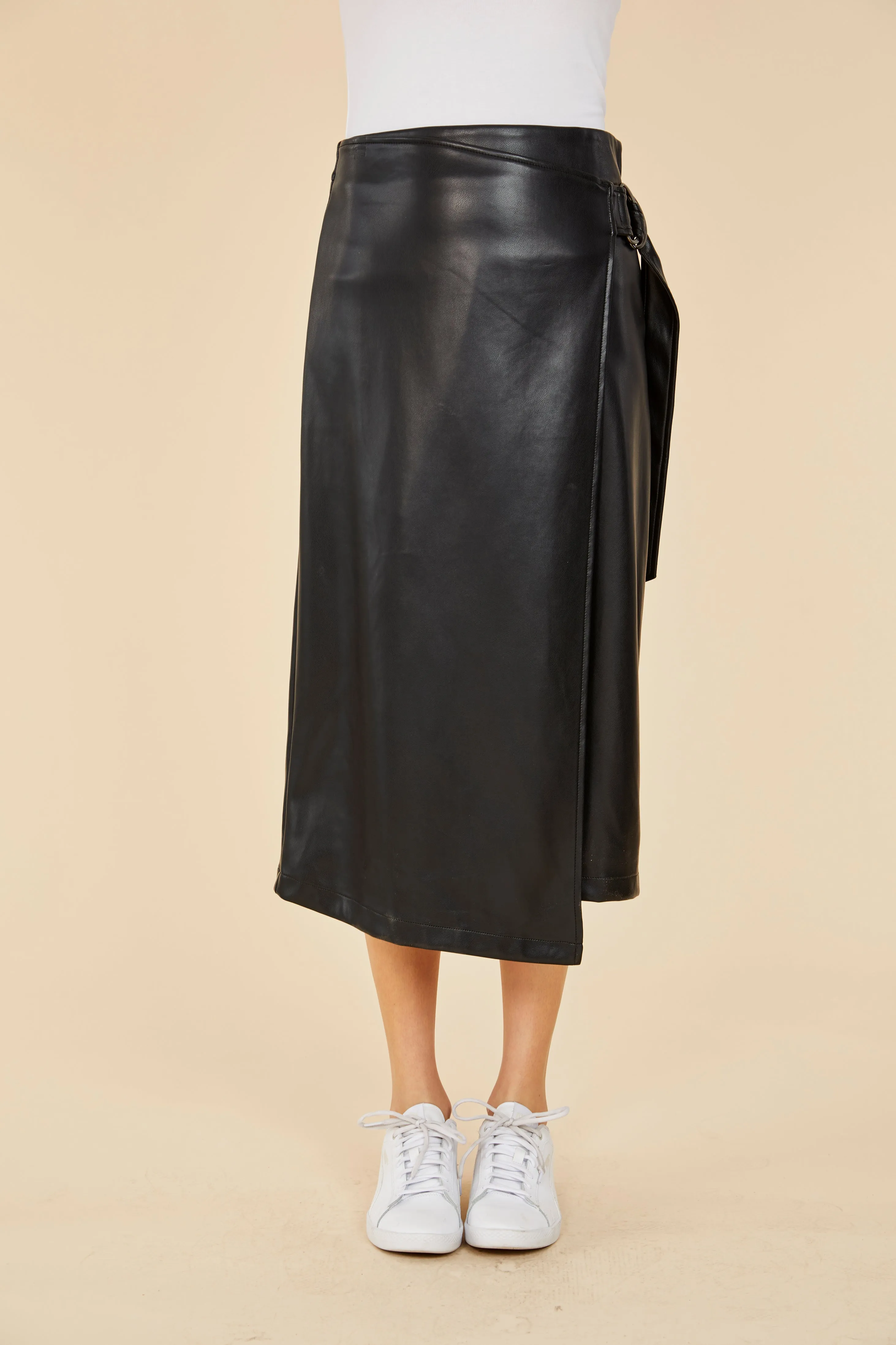 Faux Leather Wrap Skirt