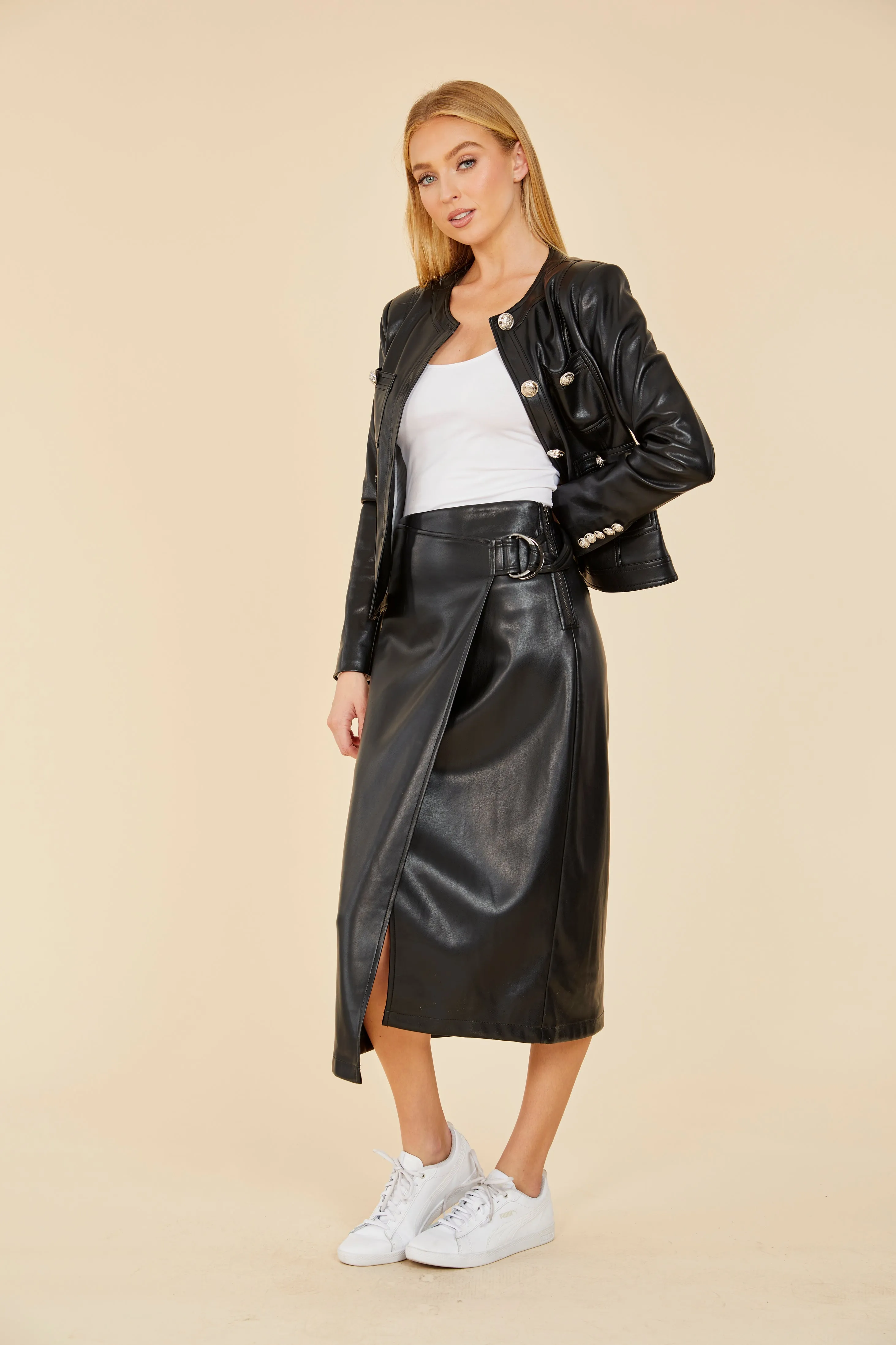 Faux Leather Wrap Skirt