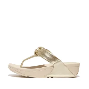 FitFlop HN8-675 Lulu Padded-Knot Ladies Platino Leather & Textile Toe Post Sandals