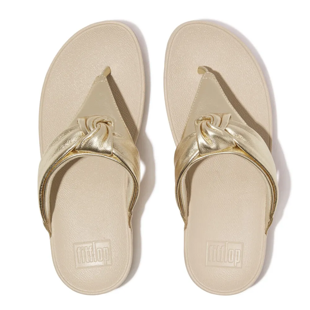 FitFlop HN8-675 Lulu Padded-Knot Ladies Platino Leather & Textile Toe Post Sandals