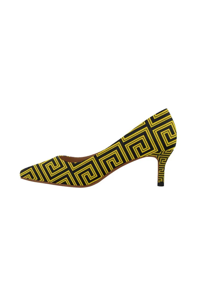 Greek Key Gold Women's Pointed Toe Low Heel Pumps