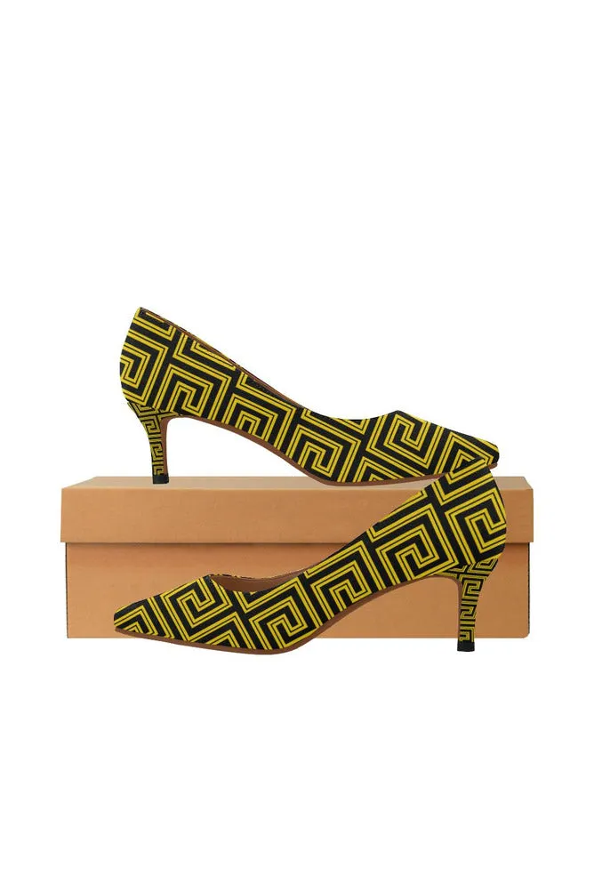 Greek Key Gold Women's Pointed Toe Low Heel Pumps