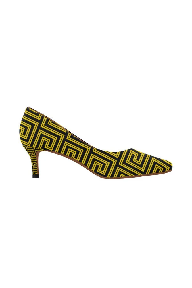 Greek Key Gold Women's Pointed Toe Low Heel Pumps