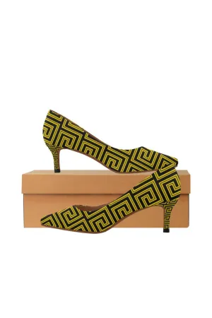 Greek Key Gold Women's Pointed Toe Low Heel Pumps