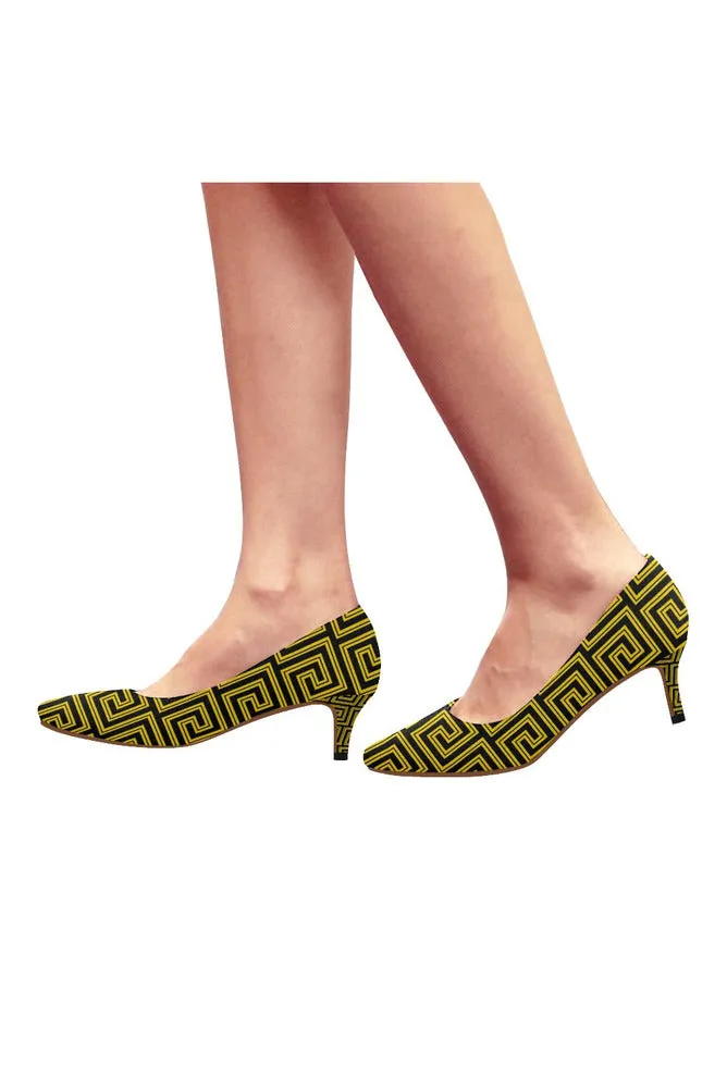 Greek Key Gold Women's Pointed Toe Low Heel Pumps