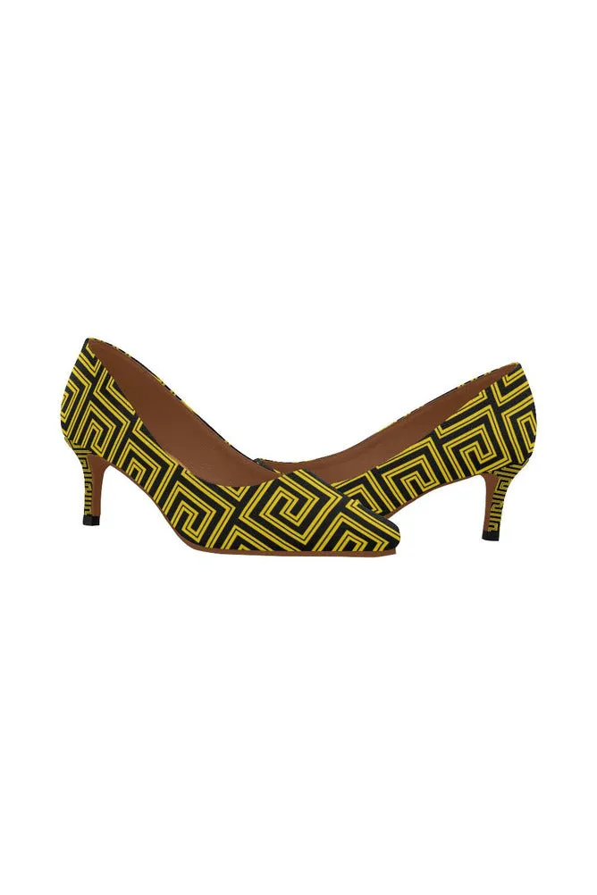 Greek Key Gold Women's Pointed Toe Low Heel Pumps