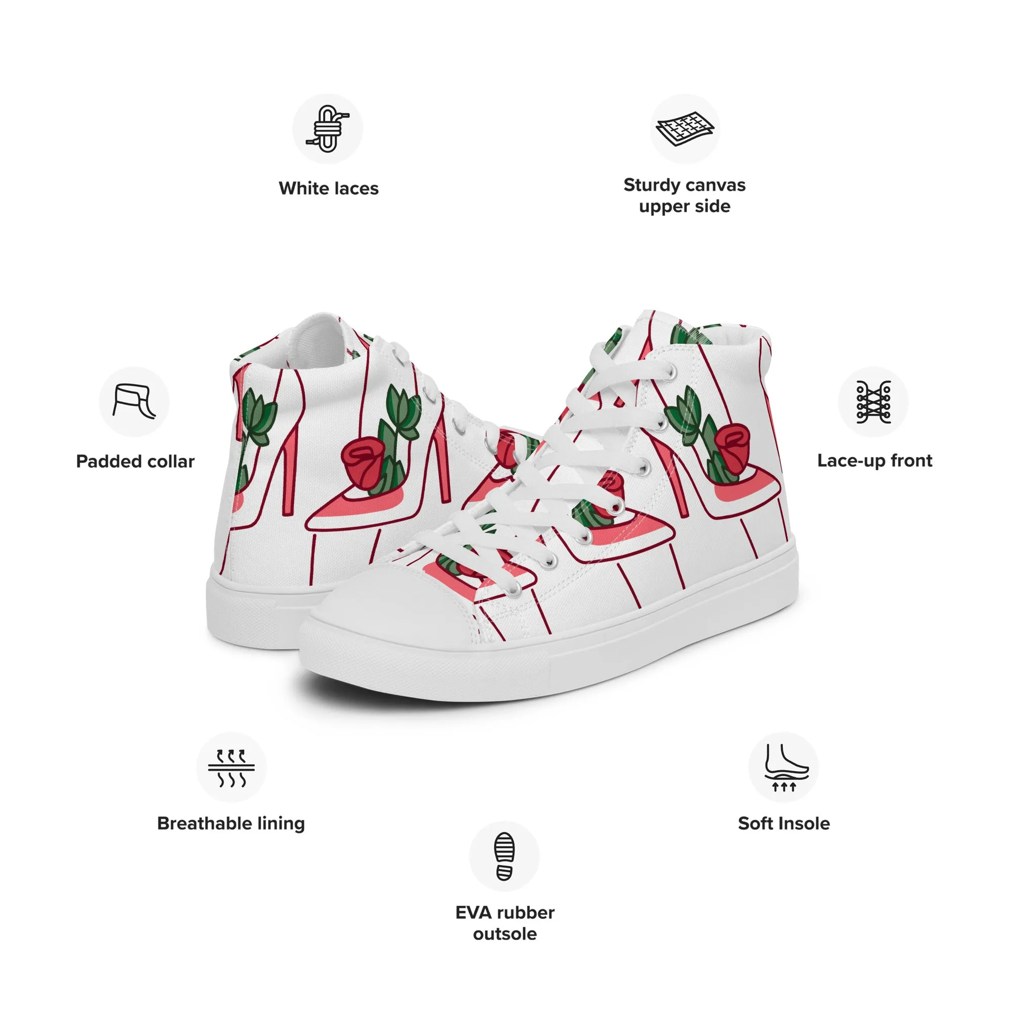 High Top Sneaker Woman with Abstract Rose Shoe Pattern - Charlotte