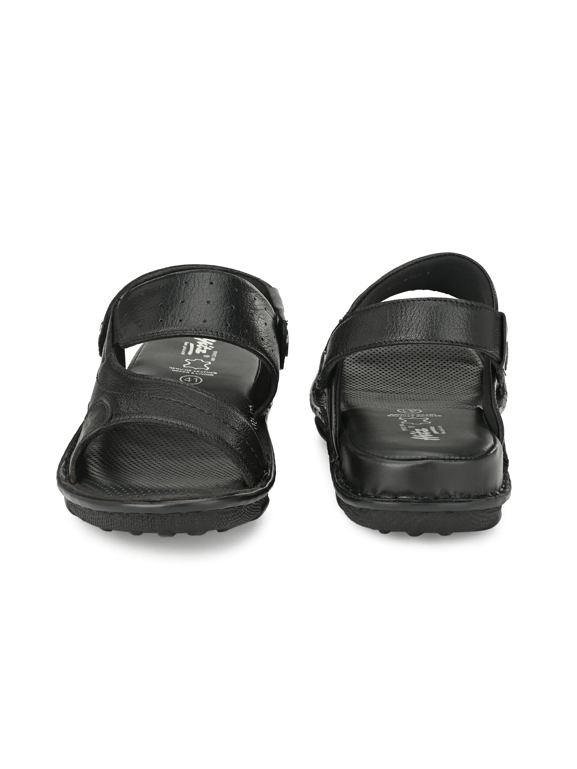 Hitz Men's Black Leather Open Toe Slip-On Comfort Sandals