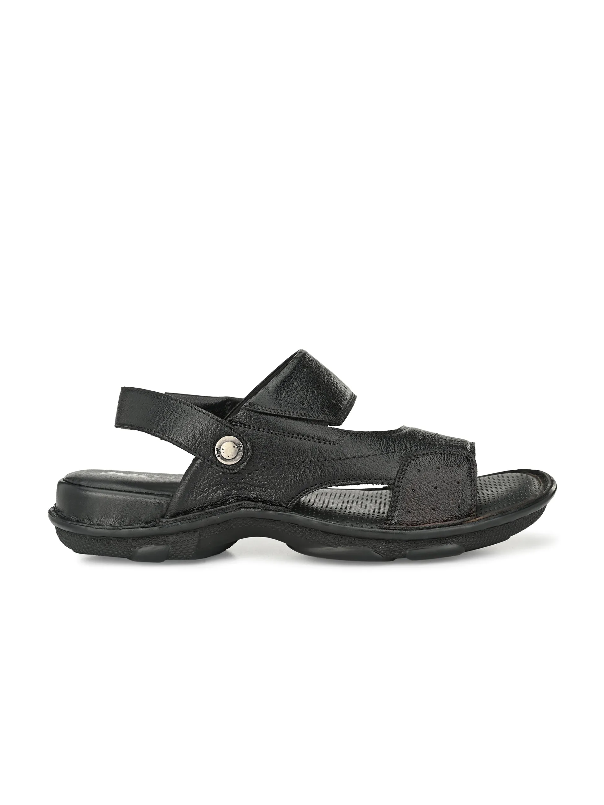 Hitz Men's Black Leather Open Toe Slip-On Comfort Sandals