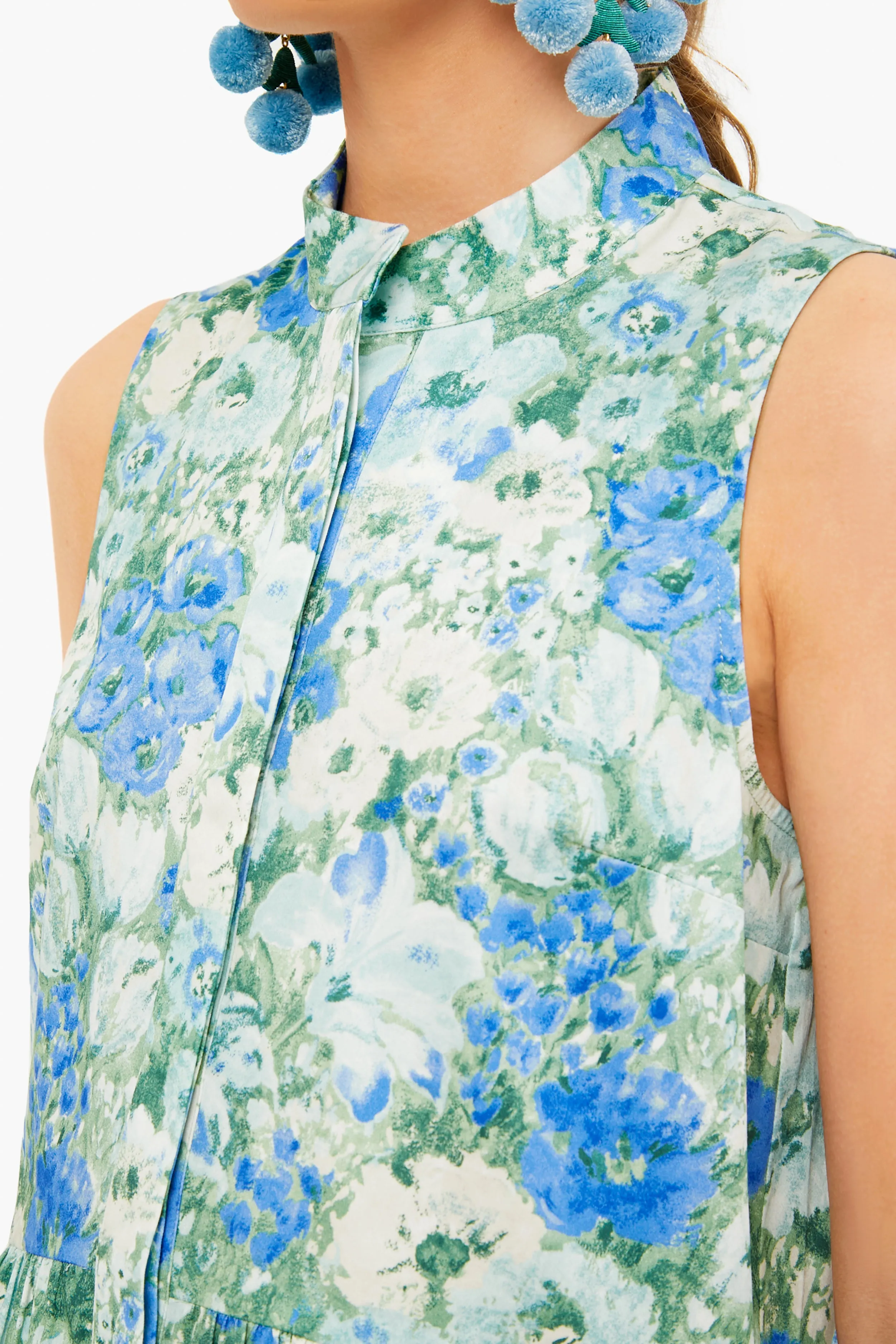 Jardin De Fleurs Sleeveless Royal Shirt Dress