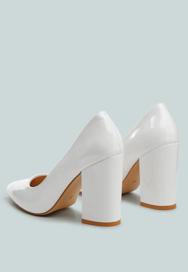 Kamira Patent Block Heeled Pumps