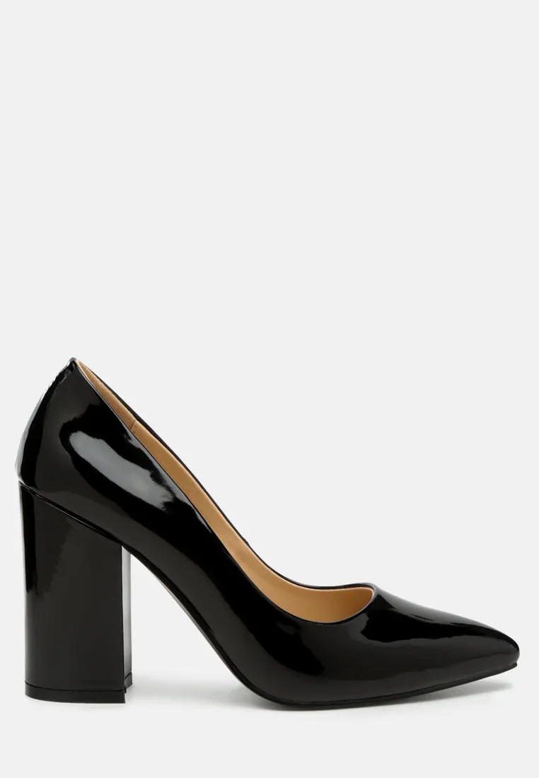 Kamira Patent Block Heeled Pumps