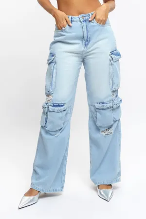 Light Indigo Ripped Cargo Jeans