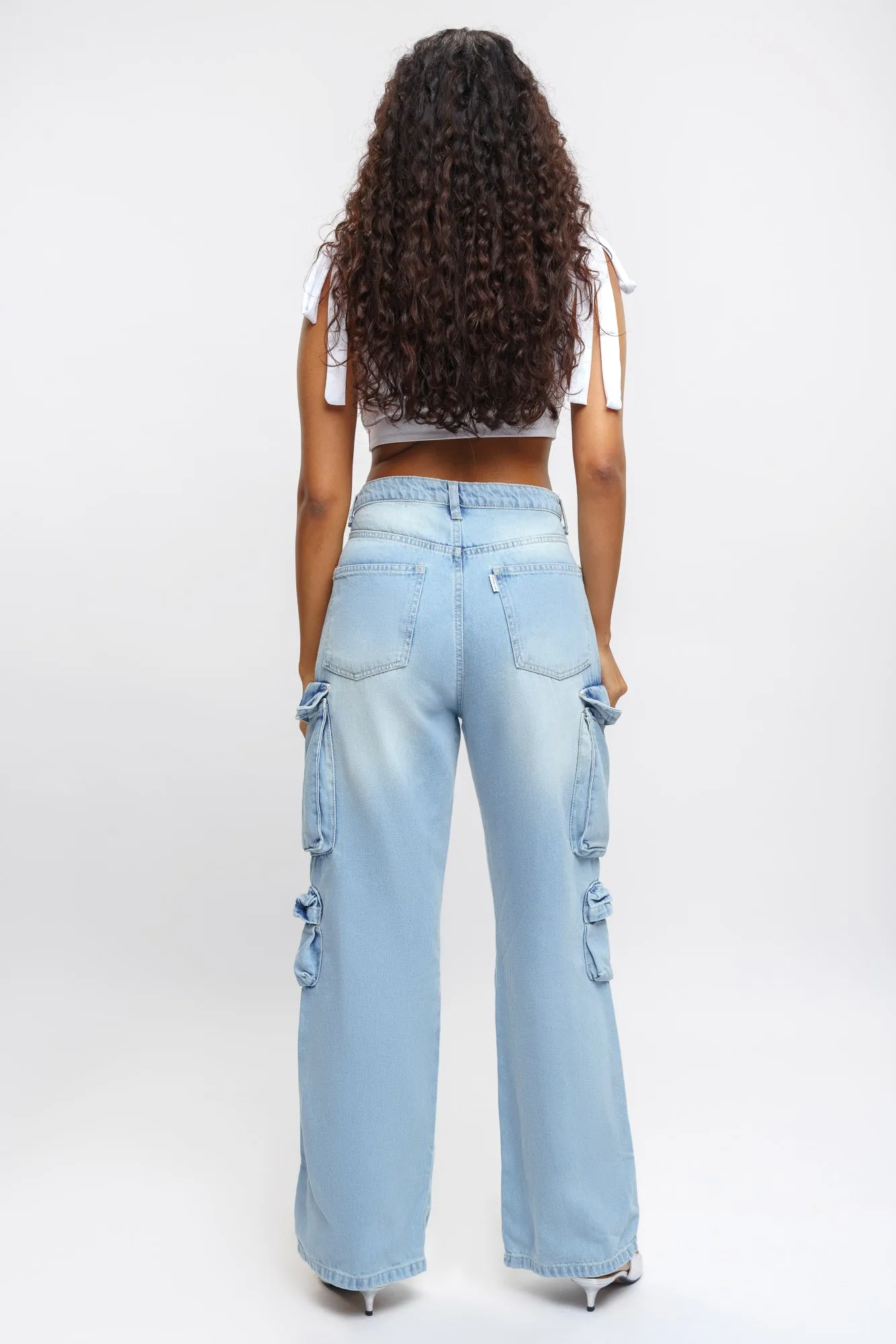 Light Indigo Ripped Cargo Jeans