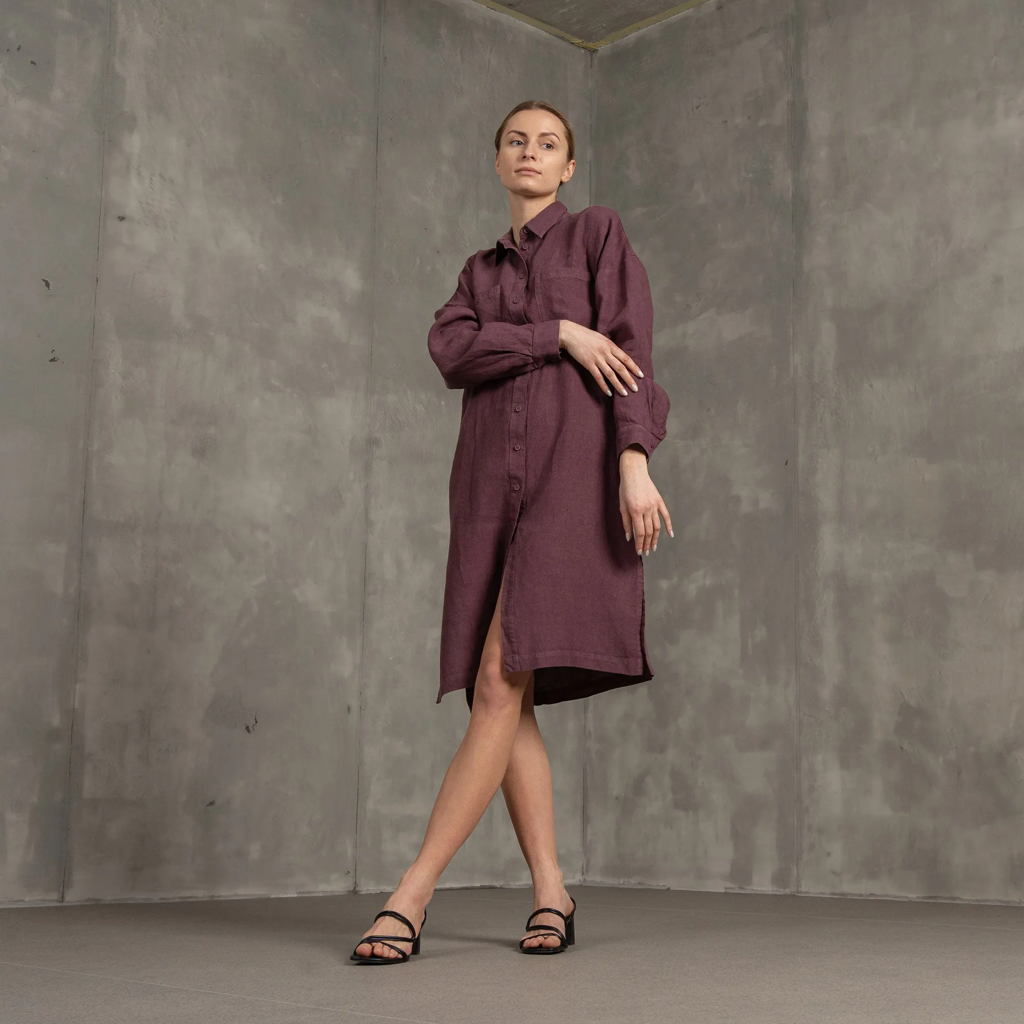 Linen Oversize Shirt Dress Margo Shadow Purple