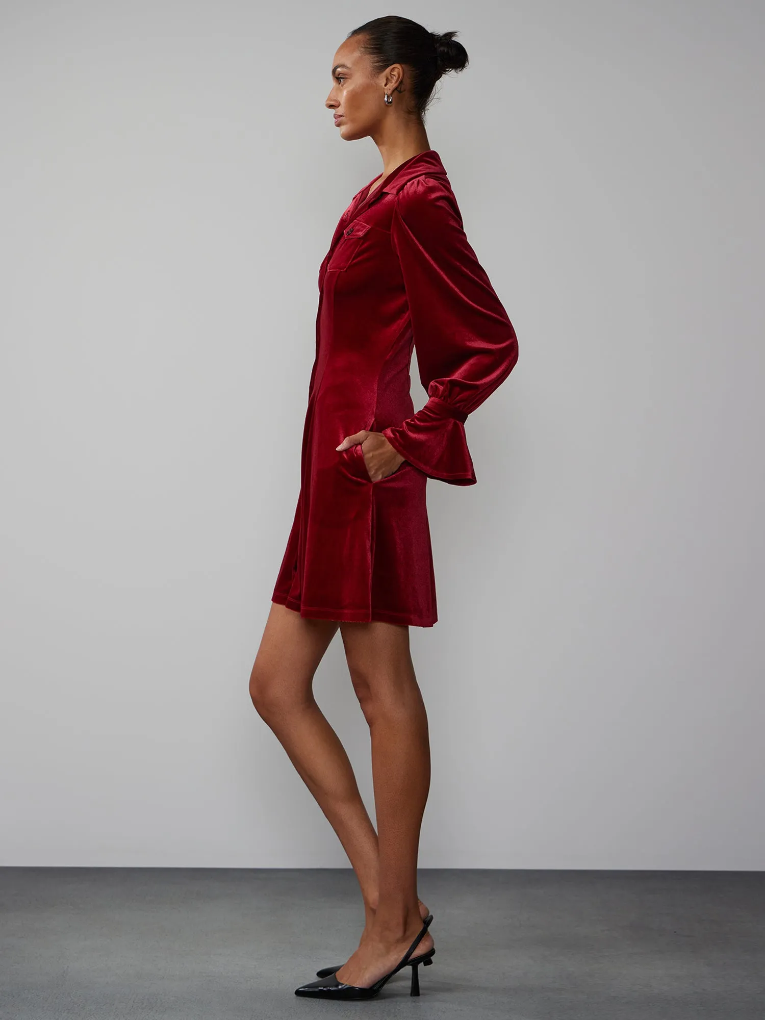 Long Sleeve Velvet Shirt Dress