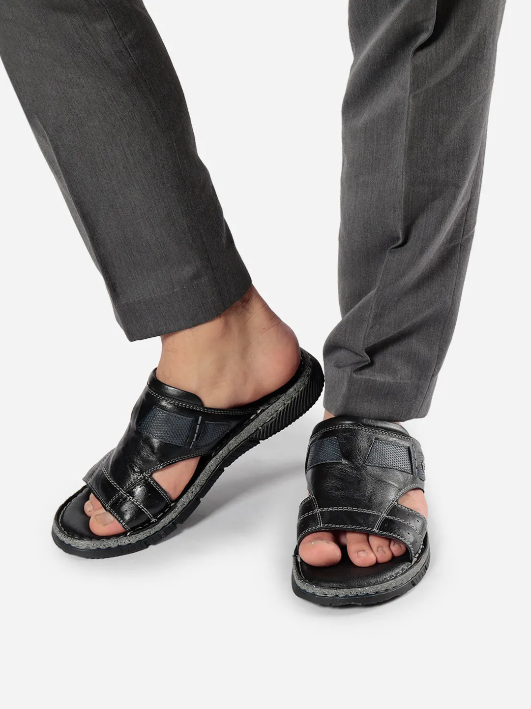 Men's Black Slip On Casual Sandal (ID4105)