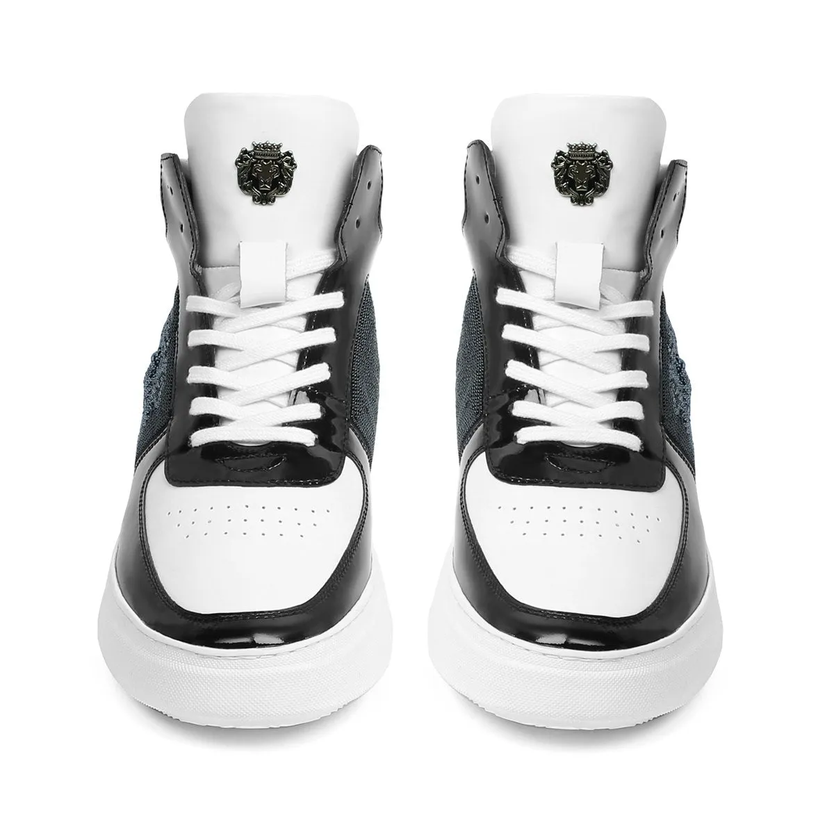 Men's Black White Patent Leather detailing Mid Top Sneakers By Brune & Bareskin