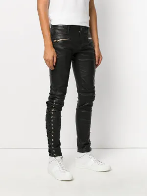 Men's Lace Up Slim Fit Leather Pants MP22