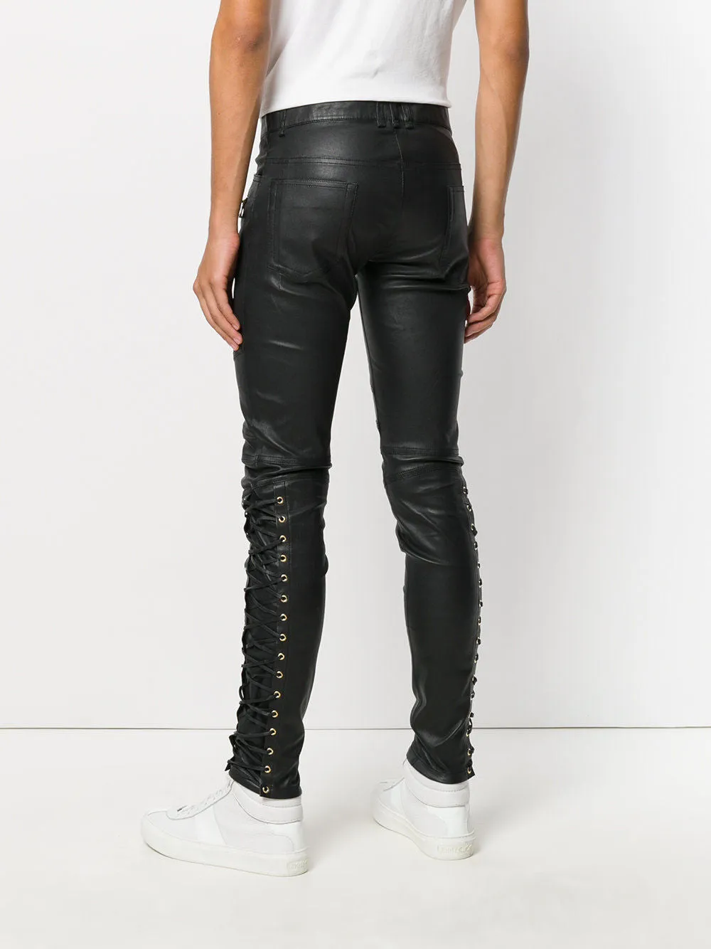 Men's Lace Up Slim Fit Leather Pants MP22