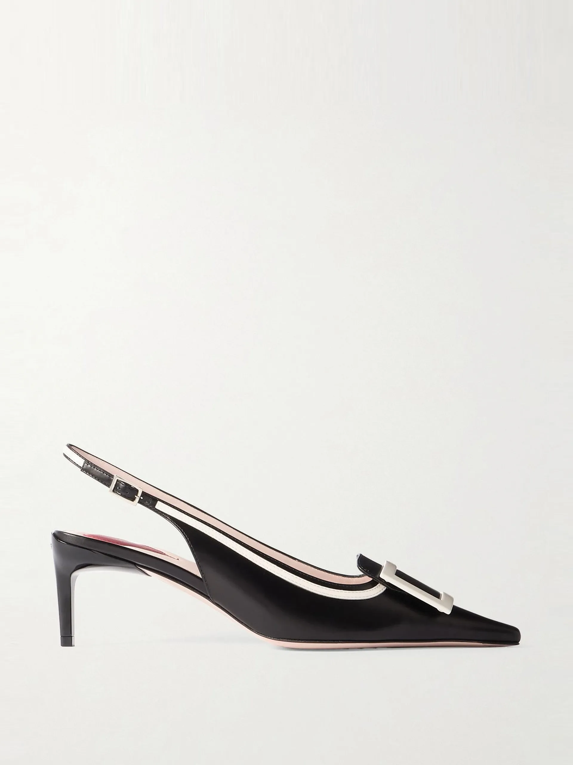 New Canard buckle-embellished patent-leather pointed-toe slingback pumps