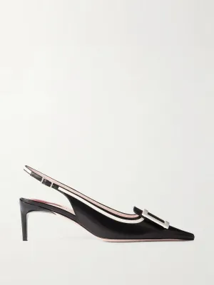 New Canard buckle-embellished patent-leather pointed-toe slingback pumps