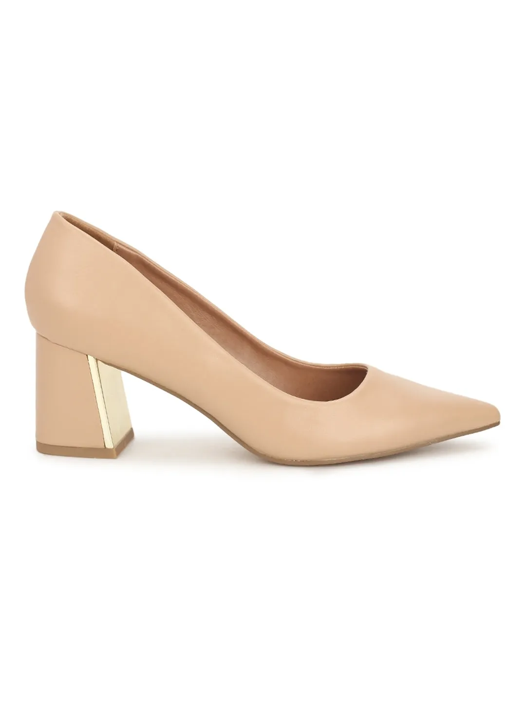 Nude PU Belly Low Block Heels